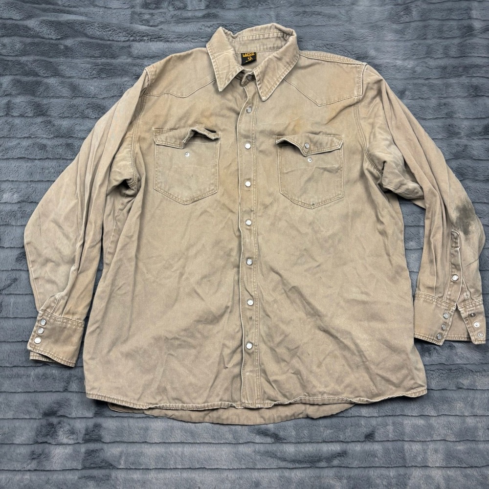 LAPCO FR Mens Khaki Tan Pearl Snap Western Work Shirt Flame Resistant 9319